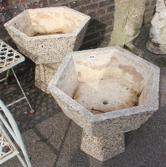Pair hexagonal stone & pebble planters(-)